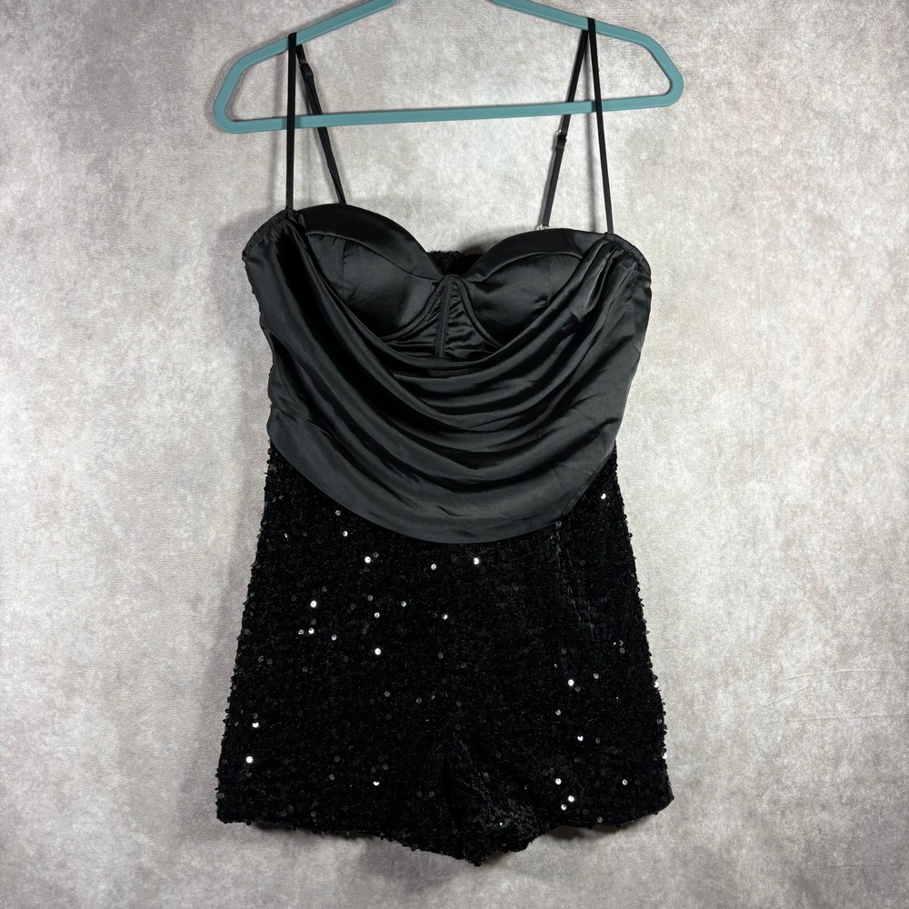 Fashion Nova Romper Womens Size Large Black Used To This Sequin Romper Party NEW